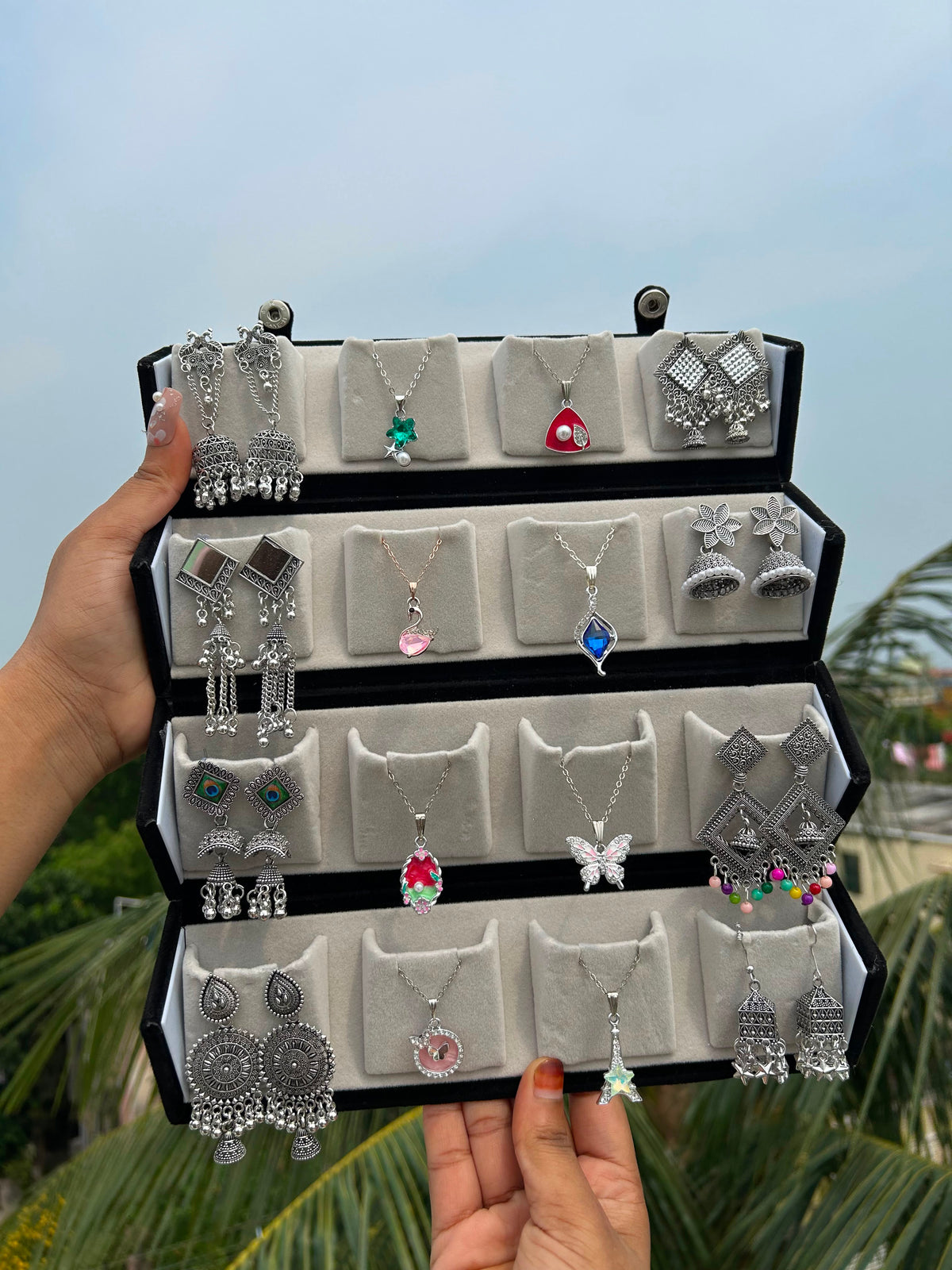 16-Piece Oxidised Silver Jhumka & Necklace Combo Set for Women๐โจ