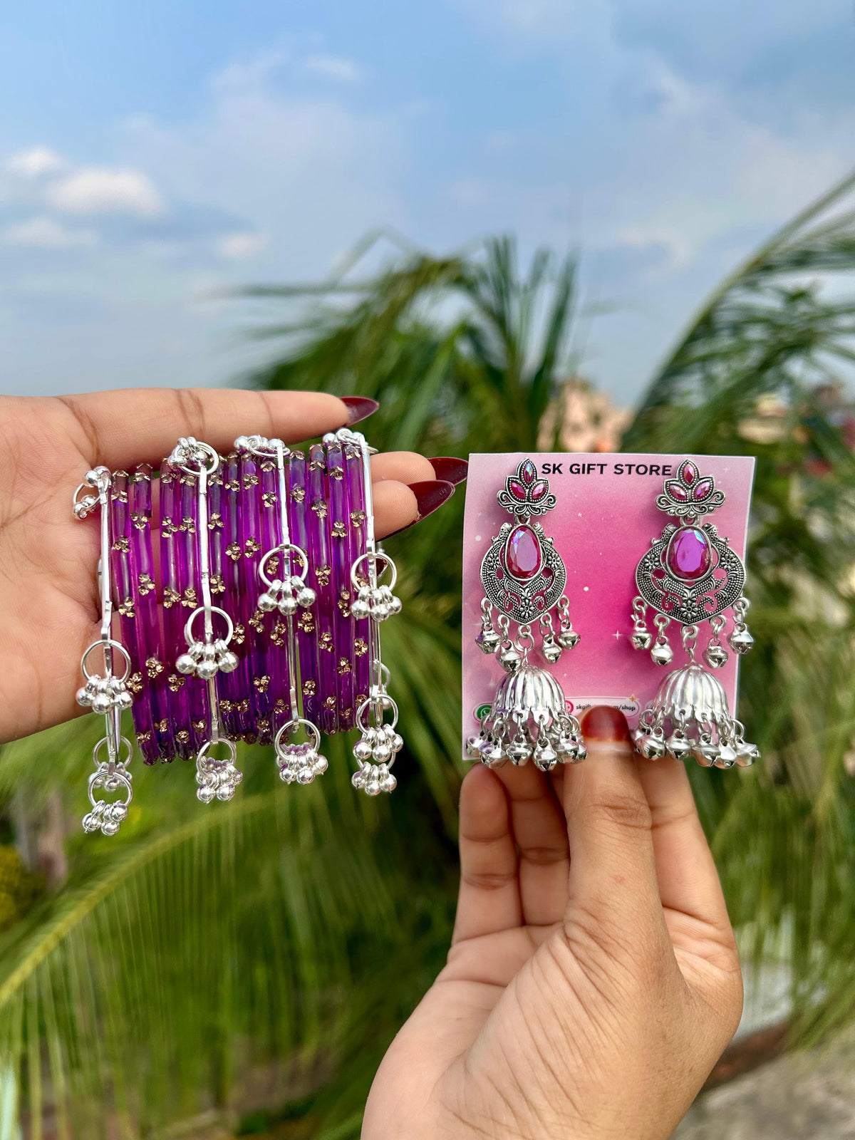{ Combo } kashmiri bangles with jhumka 💗🎁