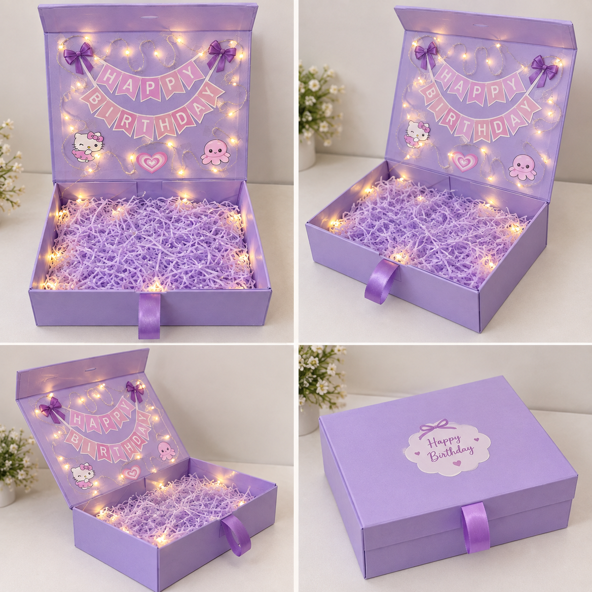 { Lavender }🪻 Premium bday gift box with lights (add products worth 1000/- atleast because the box is big in size)
