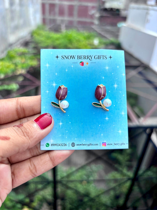 { Maroon } Tulip stud