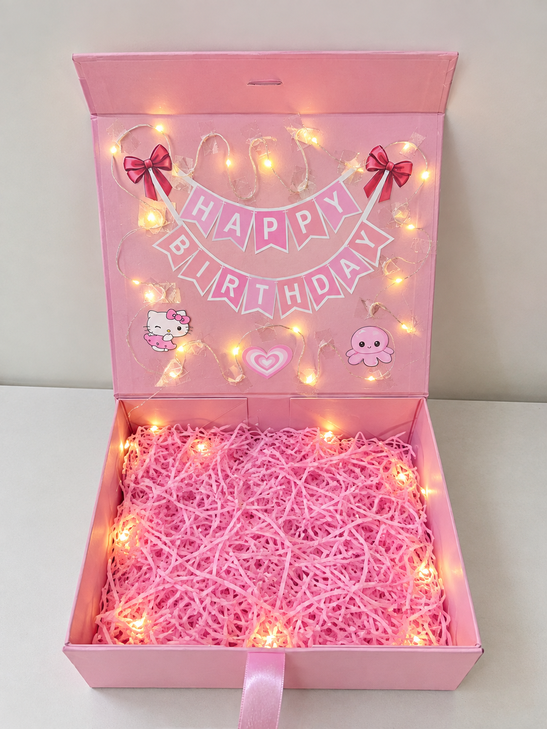 { Pink } Luxury bday gift box with lights (add products worth 1000/- atleast because the box is big in size)