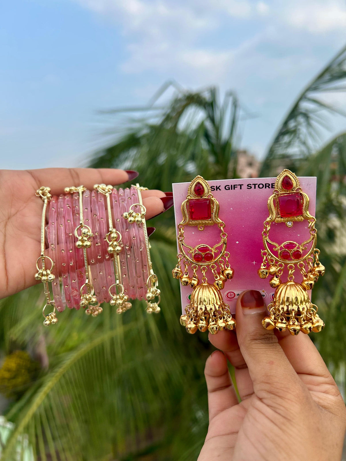 { Combo } kashmiri bangles with jhumka 💗🎁